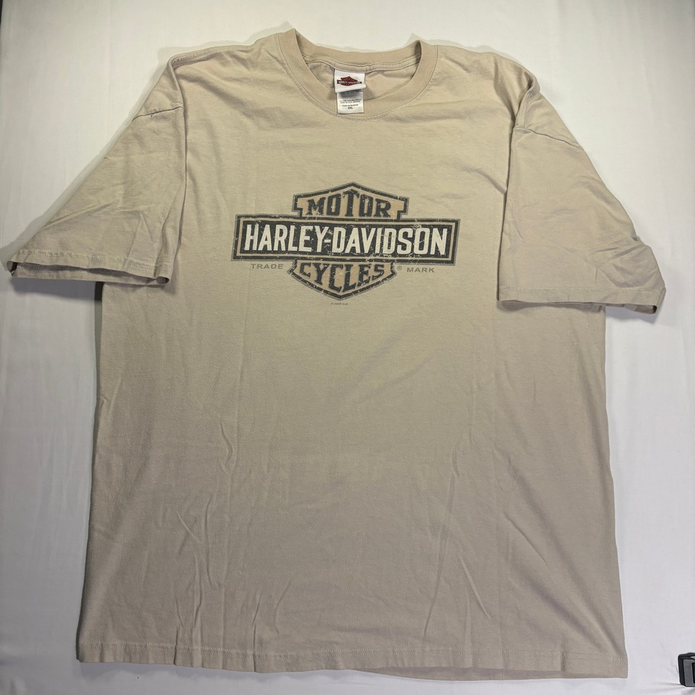 Harley-Davidson Chicago IL Skyline Graphic T-Shirt Tan Mens 2XL Made in USA 2005
